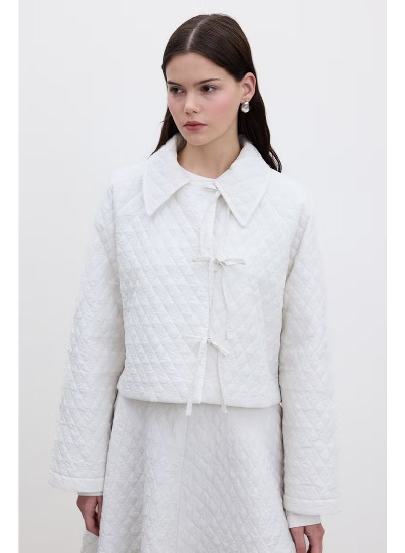 Manuka Quilted Tie Short Jacket Vanilla - Image 4